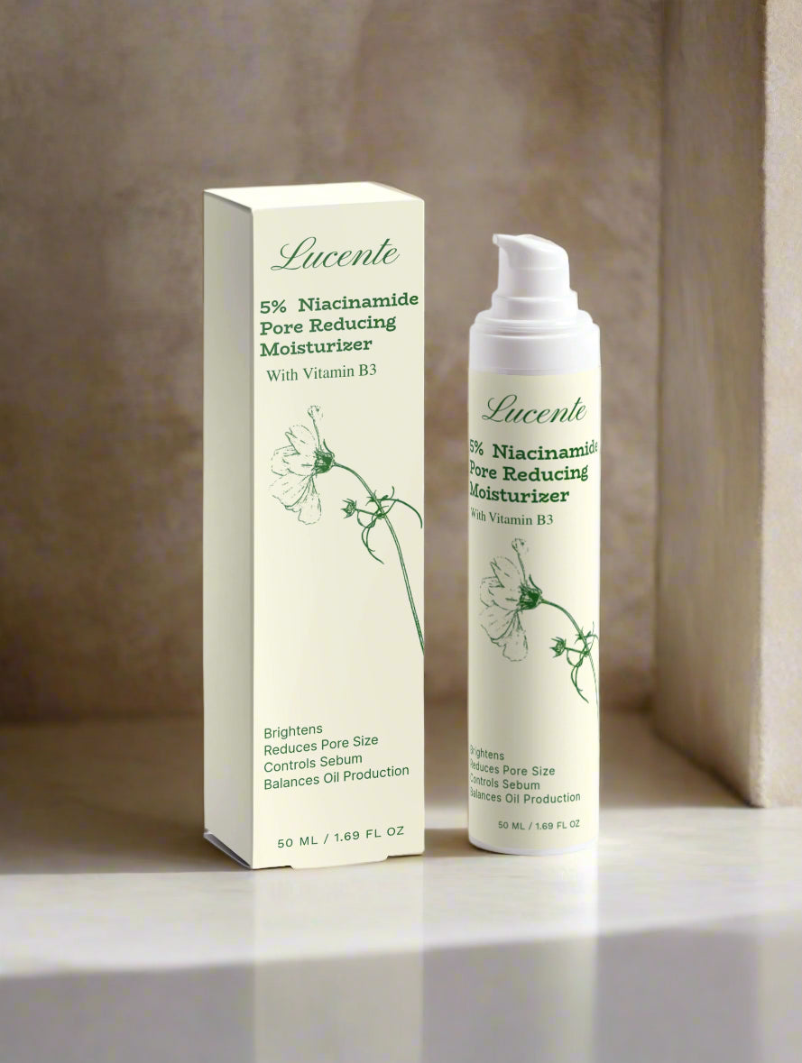 Lucente skincare product and  packaging in a tuscany mansion bathroom